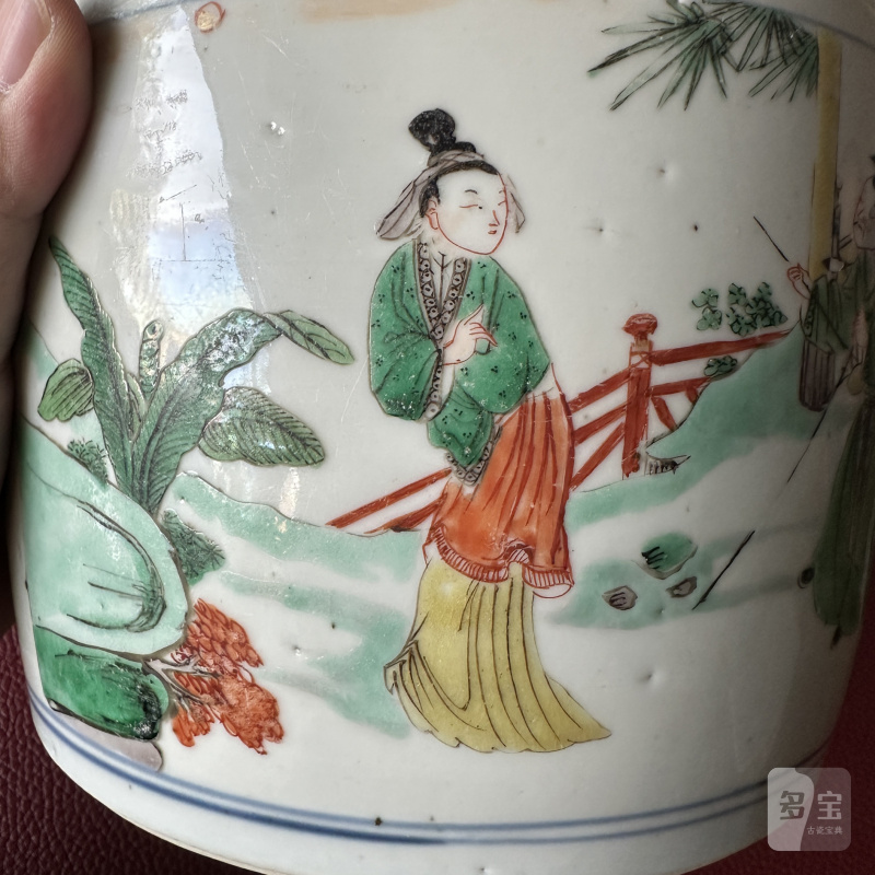 清康熙 五彩开光人物故事图粥罐 - 图9